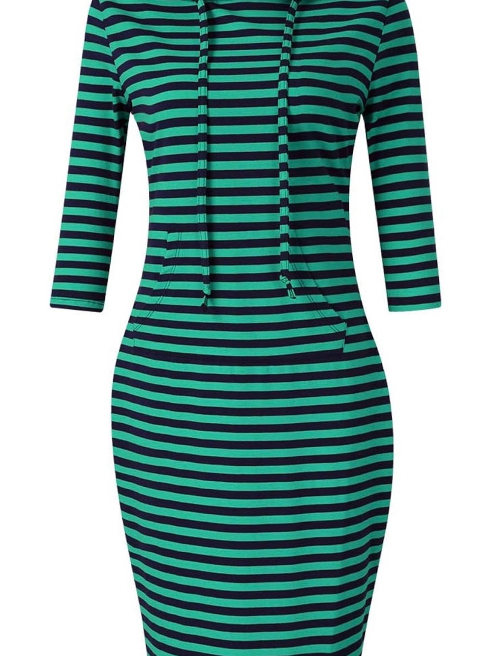 Missky Striped Green & Navy Hoodie Dress